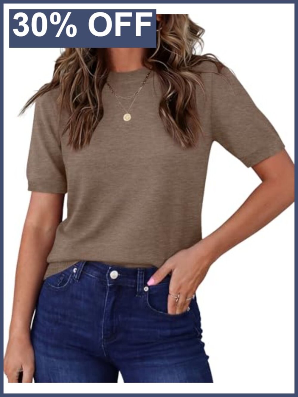 Women Lightweight Short Sleeve Pullover Sweater Business Casual Crewneck
